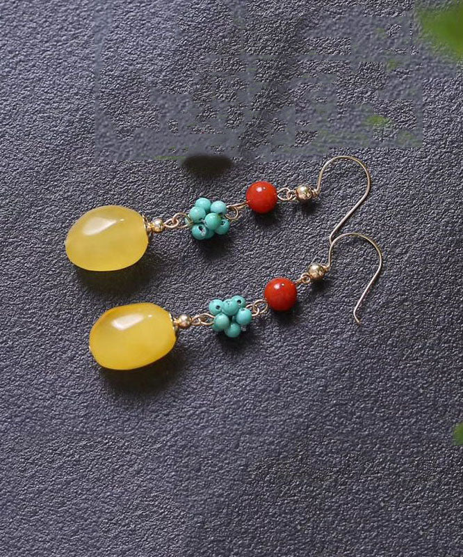 Multi 14k Gold Turquoise Agate Amber Honey Wax Drop Earrings
