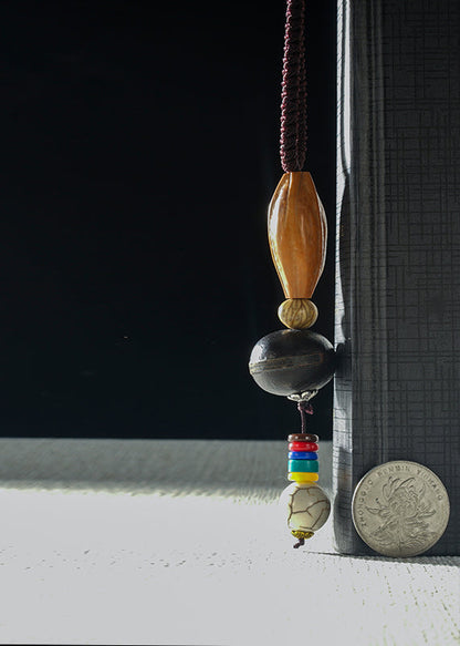 Colorblock Hand Knitting Agate Walnut Wenge Bodhi Pendant Necklace