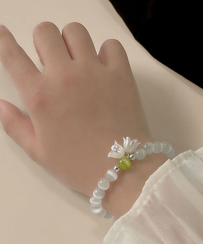Diy White Cat's Eye Stone Lily of the Valley Beading Charm Bracelet
