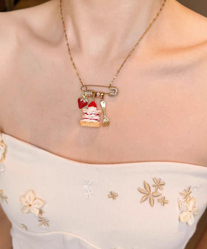 New Gold Sterling Silver Overgild Strawberry Cake Pendant Necklace