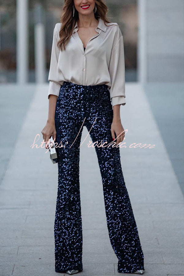 Living the Dream Satin Long Sleeve Button Relaxed Blouse