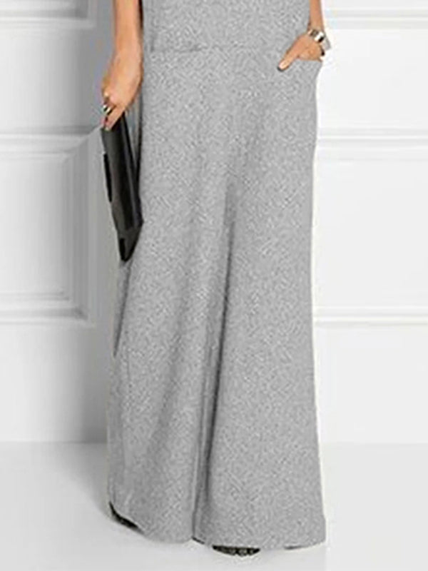 Loose Short Sleeves Color Split-joint High Neck Maxi Dresses