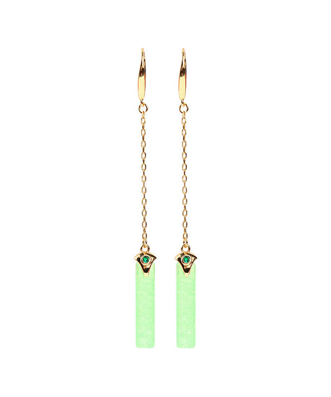 Green Ancient Gold Jade Rectangle Drop Earrings