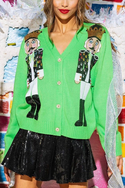 Christmas Nutcracker Sequined Knitted Cardigan
