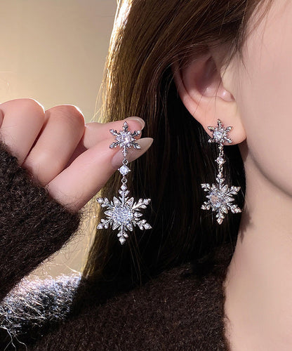 Silk Stainless Steel Alloy Zircon Snow Drop Earrings