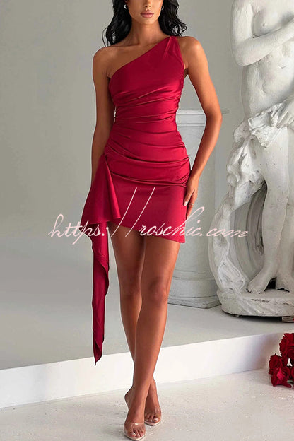 Slim Fit Backless One-shoulder Satin Mini Dress