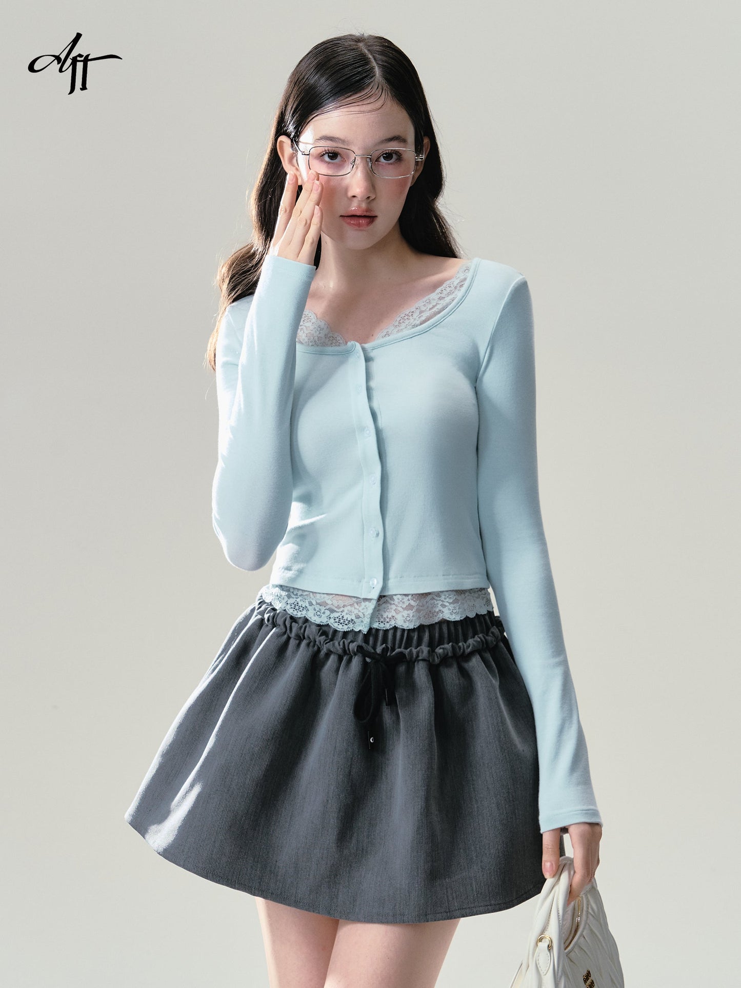 Mint Button Down Lace Trim Cardigan