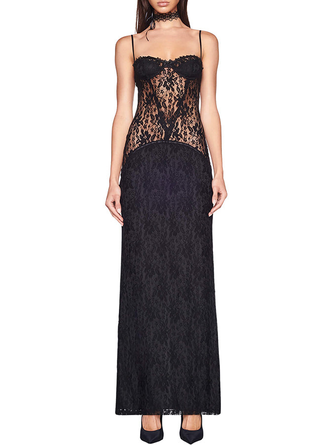 Lace See-through Croset Maxi Dress