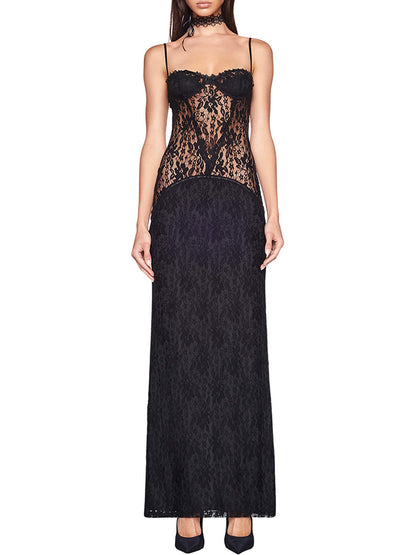 Lace See-through Croset Maxi Dress