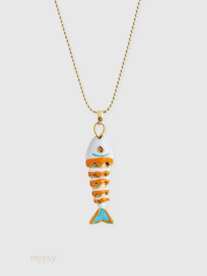 Daria Colorful Enamel Fish Pendant Necklace