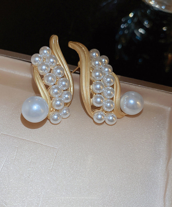 Gold Sterling Silver Alloy Pearl Hoop Earrings