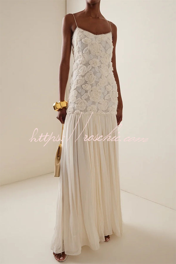 Indulge in Applique Pleated Chiffon Hem Slip Maxi Dress