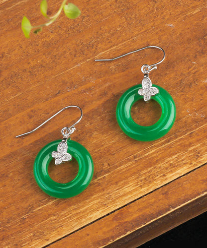 Diy Green Sterling Silver Jade Zircon Leaf Drop Earrings