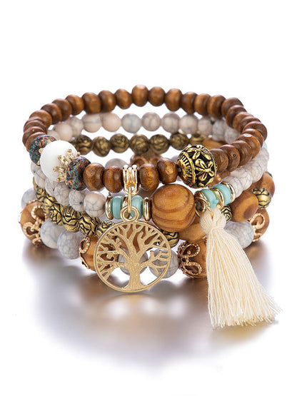 Bohemia Multi-layer Wood Beads Handmade Tassels Bracelet