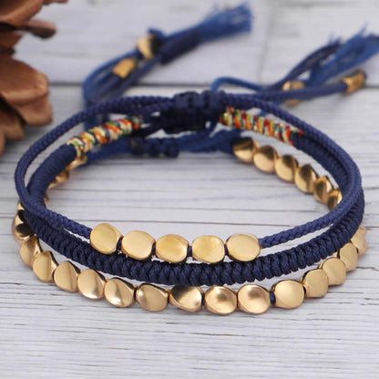 Buddha Stones 3 Pcs Tibetan Copper Beads Healing Protection Luck Bracelet Set