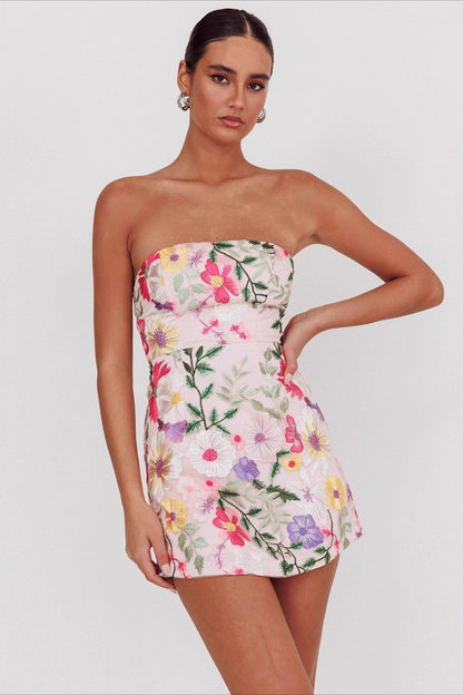 Bandeau Embroidered Mini Dress