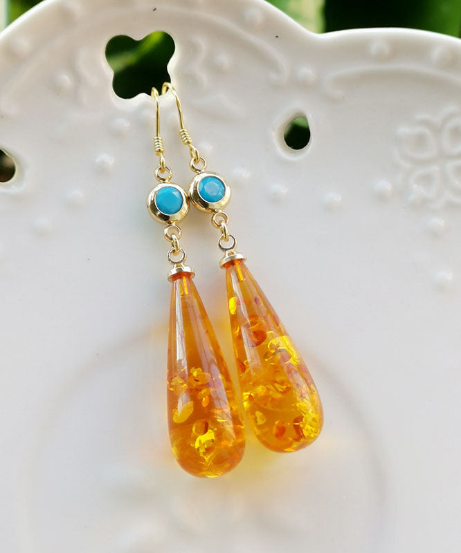 Orange Amber Water Drop Drop Earrings