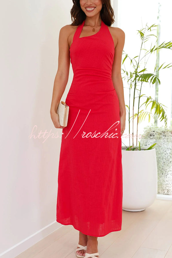 Color Sleeveless Halter Neck Backless Slim Fit Maxi Dress