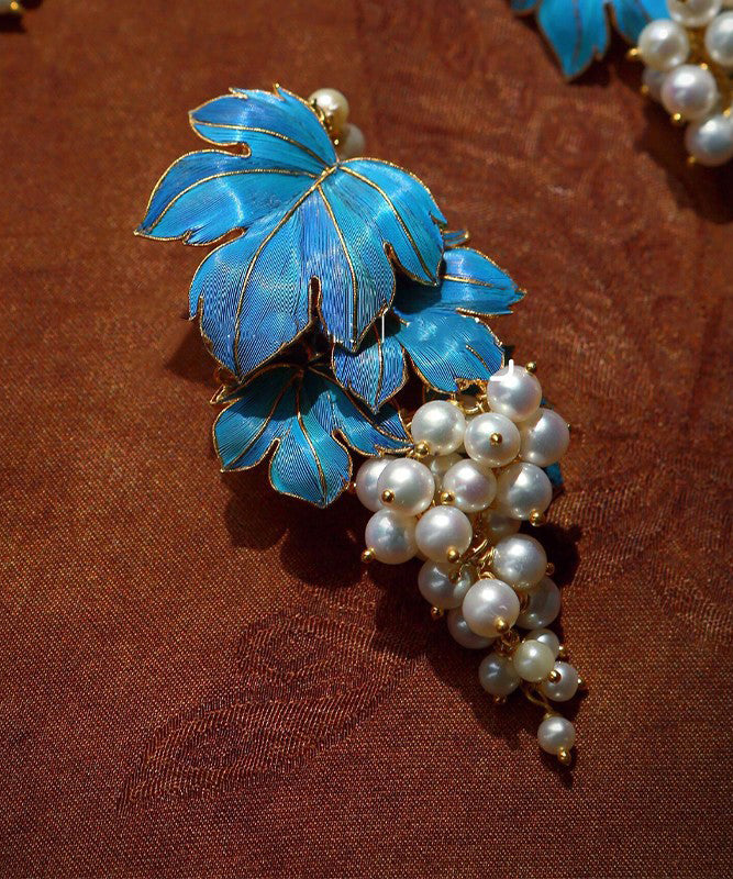 Blue Sterling Silver Overgild Grape Drip Glaze Stud Earrings