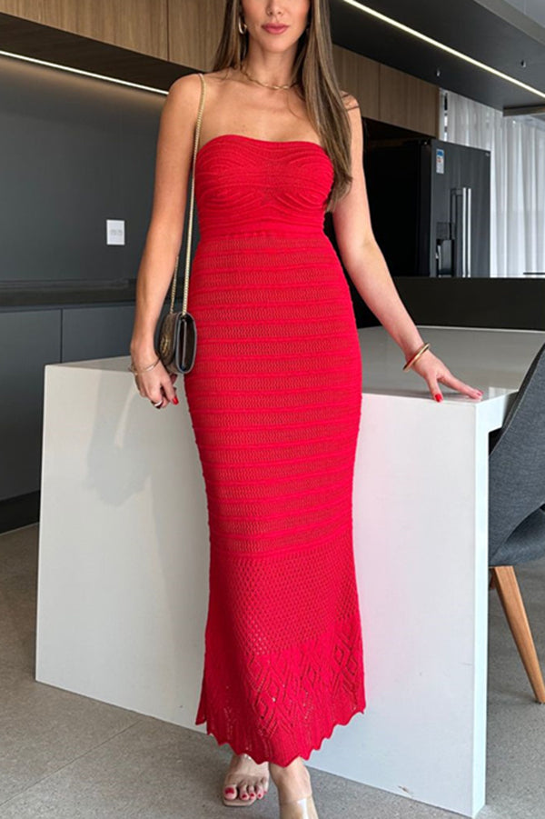 Color Knitted Off Shoulder Slim Maxi Dress