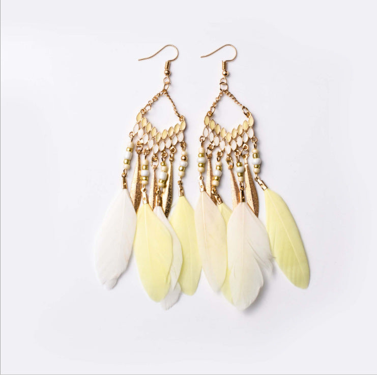Chain Tassel Feather Earrings