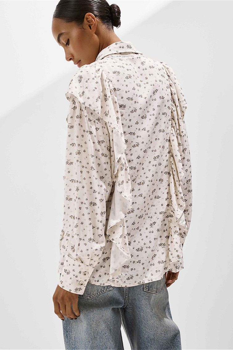 Loose Ruffled Printed Blouse
