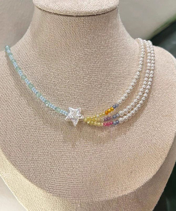 Colorblock Pearl Beads Layered Star Gratuated Bead Necklace