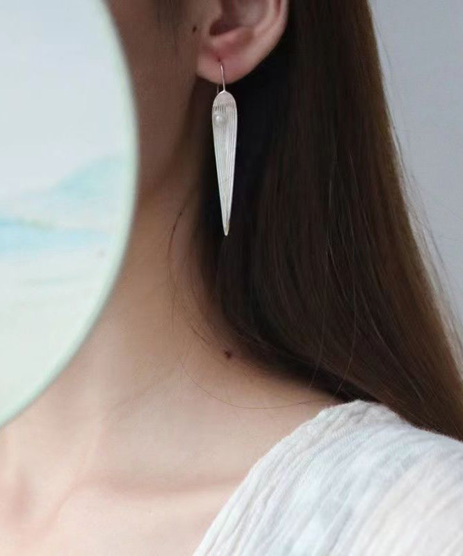 Silk Sterling Silver Pearl Bamboo Leaf Drop Earrings