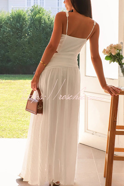 Color V-neck Waist Hollow Slim Maxi Dress