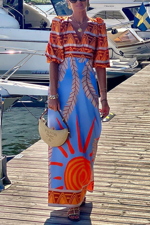 Style Unique Printed Backless Strappy Maxi Dress