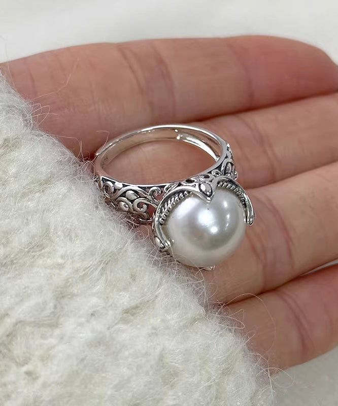Silk Sterling Silver Pearl Hollow Out Rings