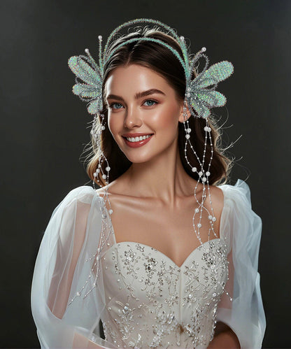 Original Design Blue Pearl Wing Tassel Hairpiece