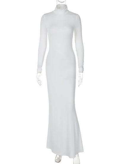 Turtleneck Long Sleeve Maxi Dress Gown Autumn Winter New Long Dress Femme Floor-length Dress