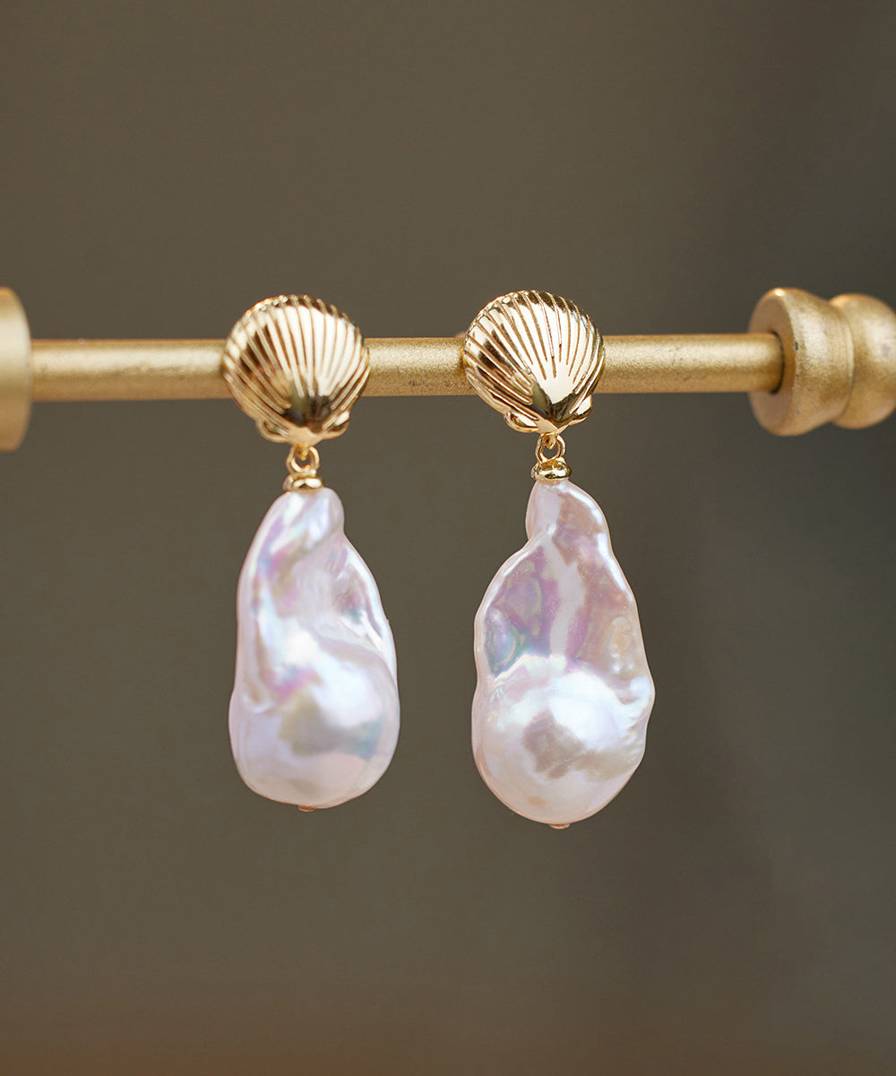 White Copper Alloy Pearl Fish Tail Drop Earrings