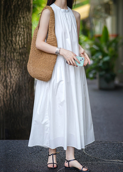 Yellow Pockets Cotton Long Dress Sleeveless Af1043
