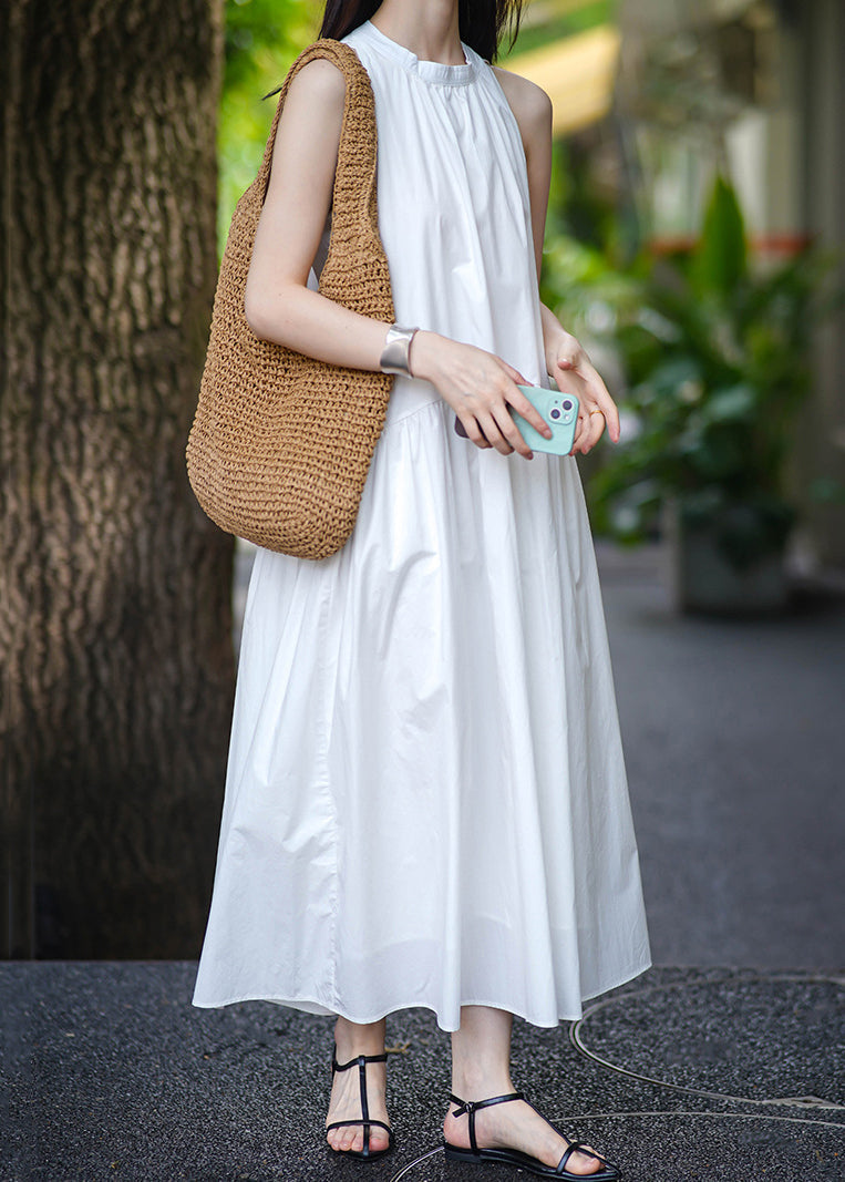 Yellow Pockets Cotton Long Dress Sleeveless Af1043