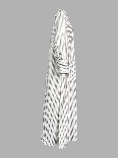 Long Sleeves Loose Buttoned Split-side Striped Lapel Maxi Dresses Shirt Dress
