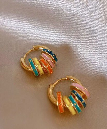 Diy Rainbow Copper Alloy Drip Glaze Circle Hoop Earrings