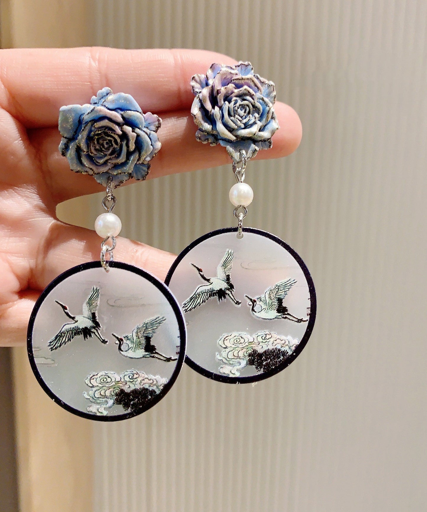 Retro Black Acrylic Pearl Drop Earrings