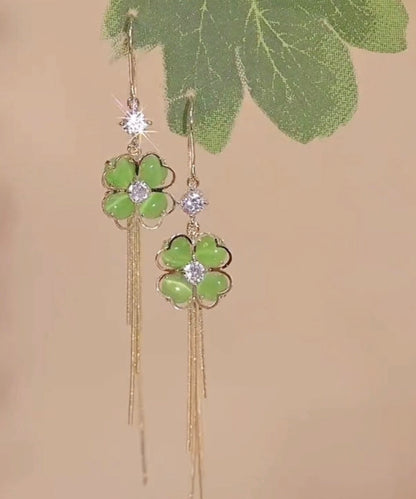 Green Gem Stone Tassel Drop Earrings