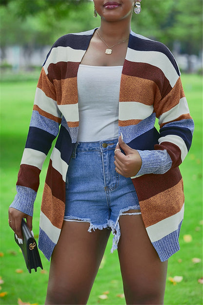 Autumn and Winter Striped Cardigan Coat