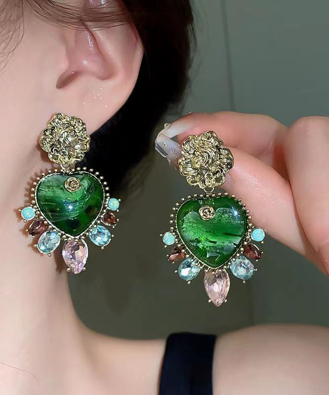 Loose Green Sterling Silver Crystal Zircon Love Tassel Drop Earrings