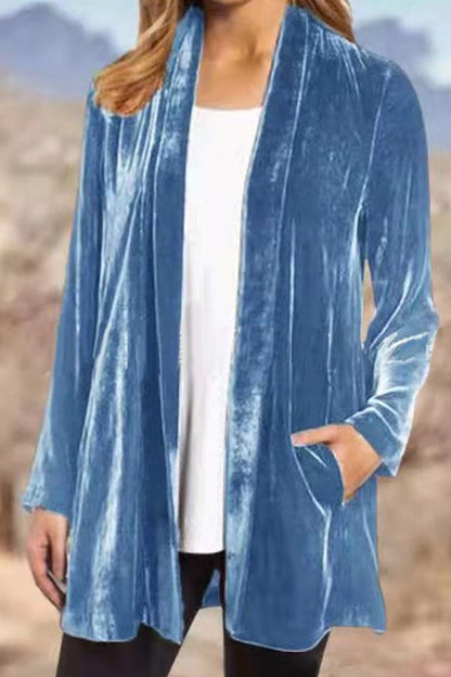 Gold Velvet Color Cardigan Blazer
