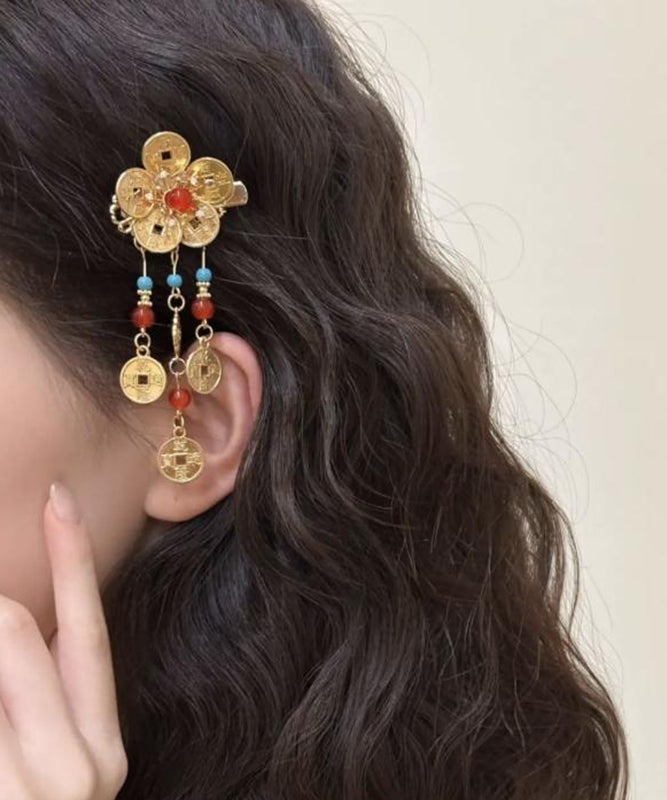 Style Gold Sterling Silver Overgild Turquoise Copper Coin Tassel Hairpin