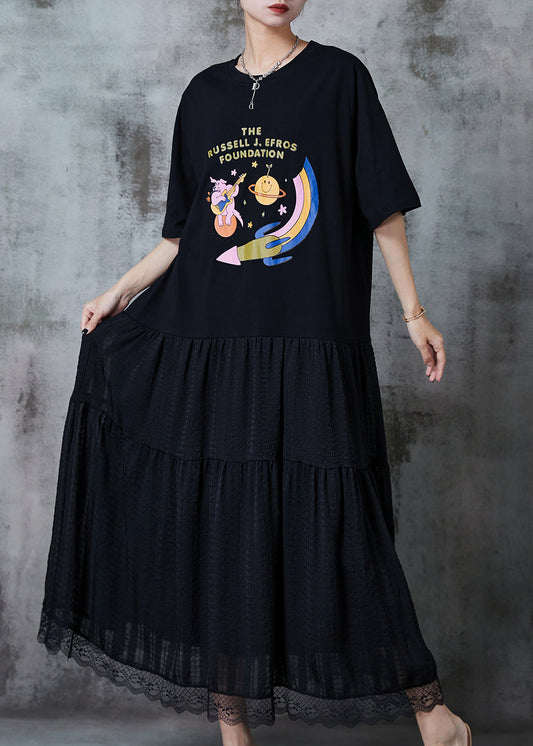 Diy Black Exra Large Hem Patchwork Cotton Maxi Dresses Summer