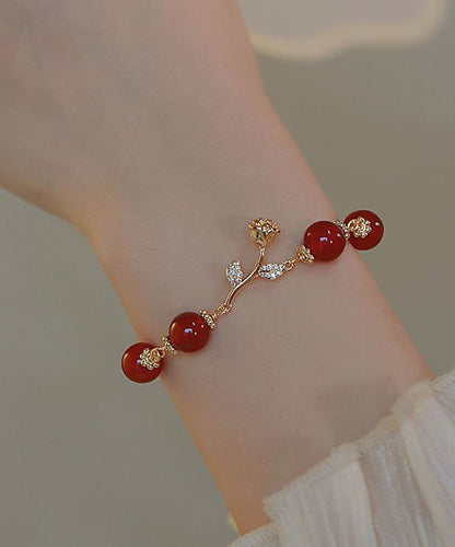 Red Sterling Silver Overgild Zircon Agate Charm Bracelet