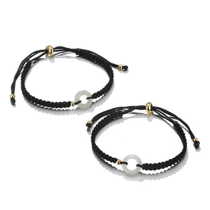 Buddha Stones 2pcs Green Aventurine White Jade Peace Buckle Luck Braided Couple Bracelet