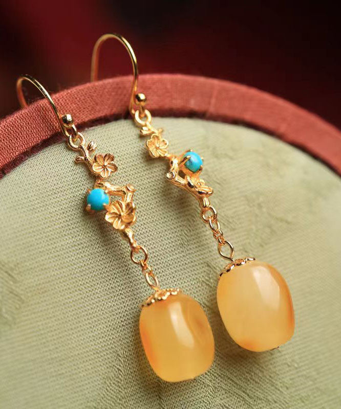 Orange Sterling Silver Ancient Gold Beeswax Turquoise Drop Earrings