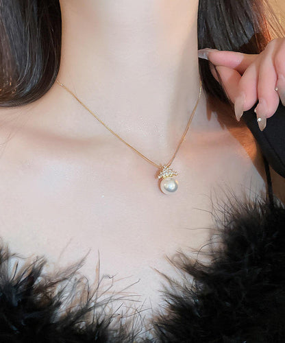 Gold Sterling Silver Overgild Pearl Pendant Necklace