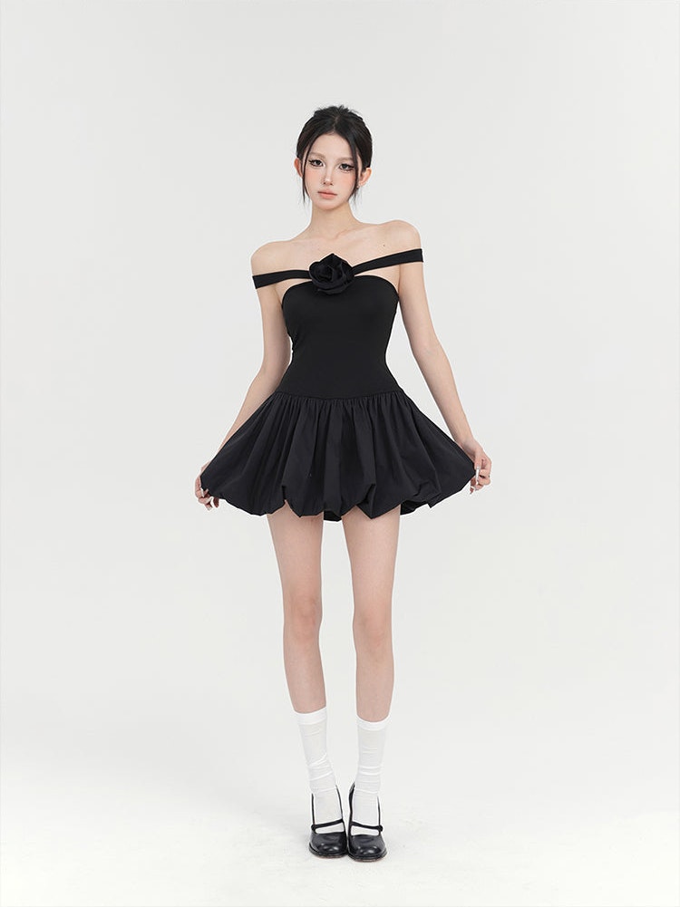 Black Rose Bubble Mini Dress